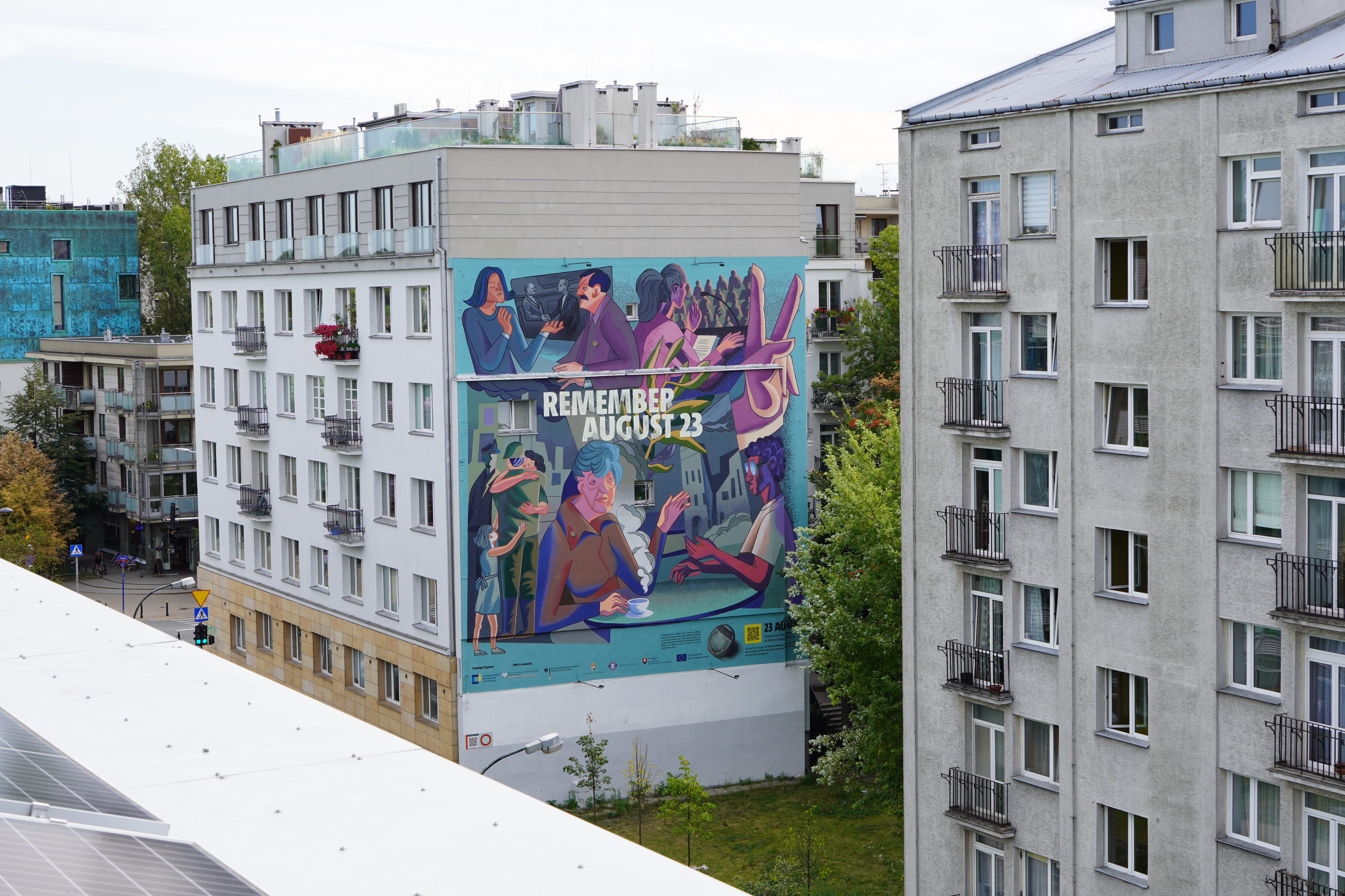 Our Remember. August 23 mural in Warsaw, Poland, 2024. Mural design by Marcin Czaja.