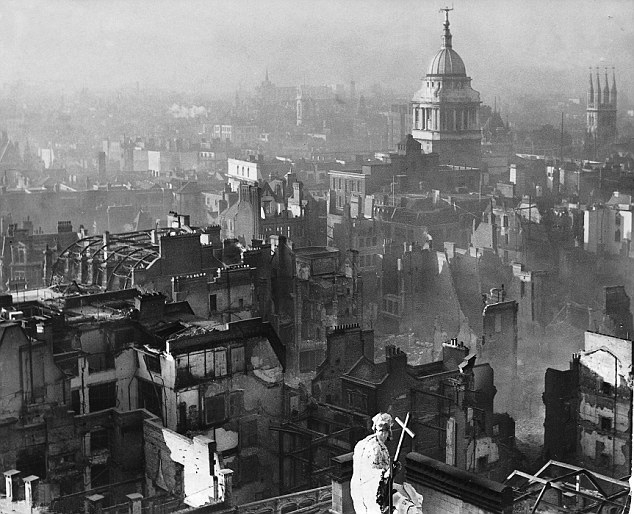 The view of London from the roof of St Pauls Cathedral after the second Great Fire of London aka Blitz.